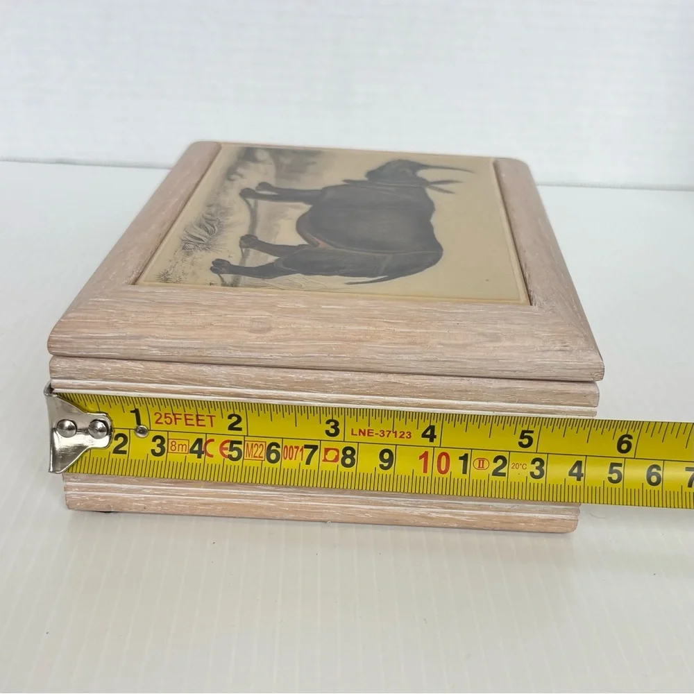 Vintage Kimberly Enterprises Art Tile Rhinoceros Jewelry Music Box